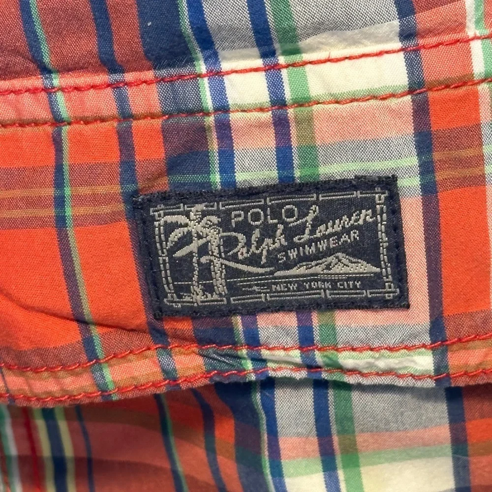 VTG Polo Ralph Lauren Madras Plaid Swim Trunks Shorts Lined Men’s XL O14